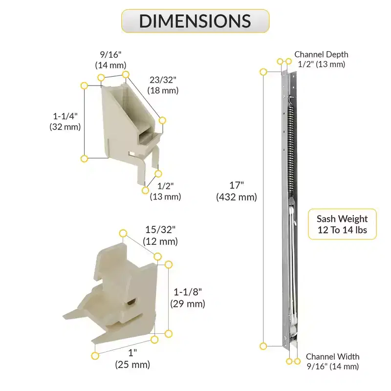 Brixwell Window Channel Balance 17 Length, Supports 12 to 14 lbs Sash Weight, Sash Guides Attached, Aluminum Finish