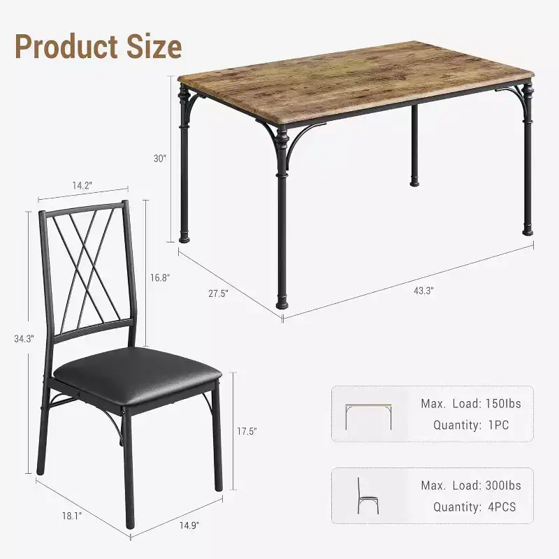 COZONY 5-Piece Dining Table Set with 4 Chairs, Rectangular Dining Table and Cushioned Chairs for Kitchen, Dining Room, or Breakfast Nook