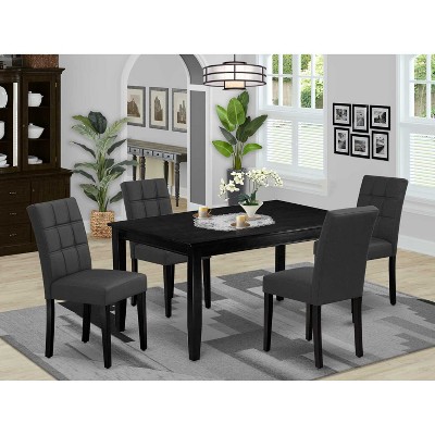 5-Piece Black Finish Solid Wood Top-Rectangular Dining Room Set-Seats 4
