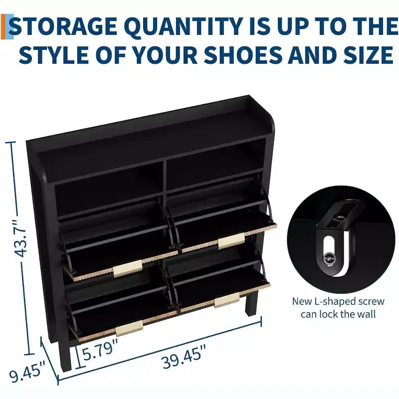 Acekool Shoe Storage Cabinet with 4 Flip Drawers, Slim Entryway Organizer with Adjustable Dividers, for Hallway or Bedroom