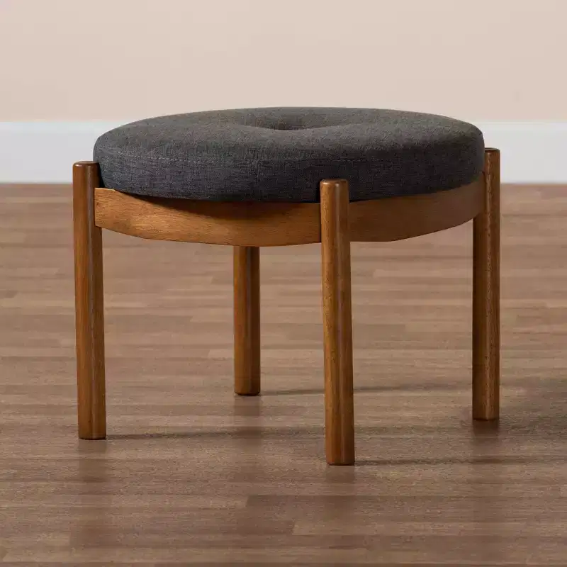 Iliana Fabric and Wood Ottoman Footstool Dark Gray/Walnut Brown - Baxton Studio