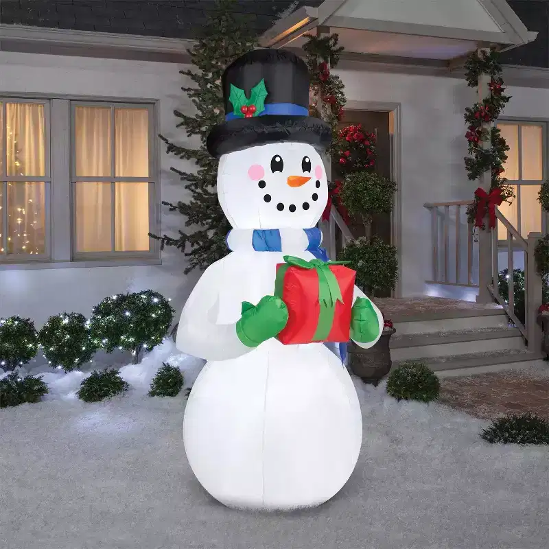 Gemmy Inflatable Snowman with Present LED Lighted Yard Decoration - - White