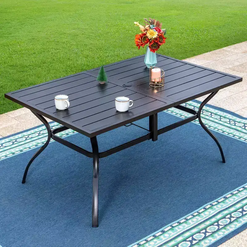 Captiva Designs 7pc Steel Outdoor Patio Dining Set with Swivel Chairs & Cushions Black: Rust-Resistant, Water-Resistant Set