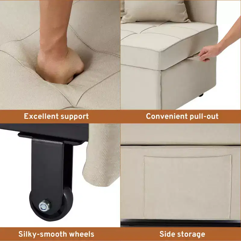 Erommy 3-in-1 Sleeper Sofa Chair Bed , 5-position Adjustable Backrest Pull Out Sofa Bed with Faux Linen Sofa Fabric