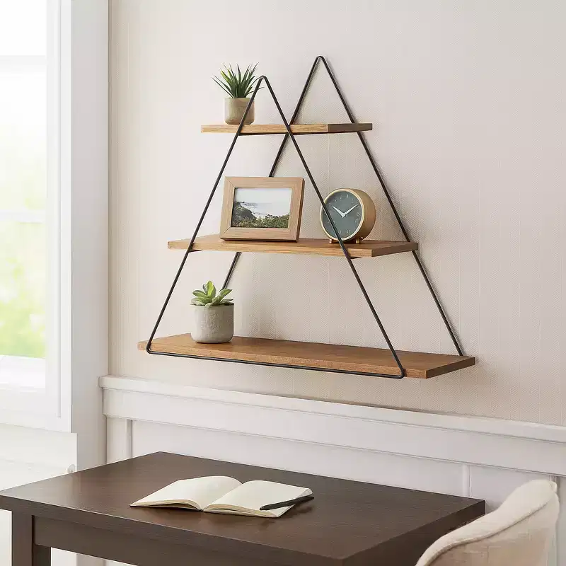 Decorative Triangle Wall Shelf for Home Decor - Elegant 3 Tier Shelf Organizer for Living Room, Bedroom and Office Spaces - 20, Brown