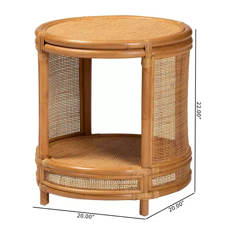 bali & pari Louis Rattan End Table Light Honey: No Assembly, Round Wicker Side