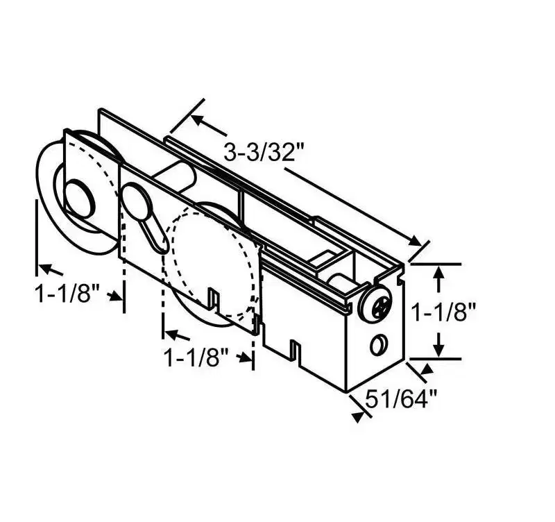 Brixwell Patio Door Roller Tandem Assembly, Steel Material, 1-1/8 Wheels, 3-3/32 Housing Length, 1-1/8 Housing Height, Dichromate Finish