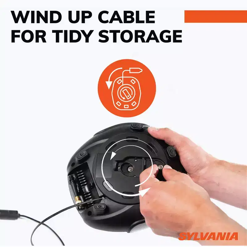 Sylvania Pro Portable Tire Inflator - Functions as a Portable Air Compressor - 3 Piece Adapter Set