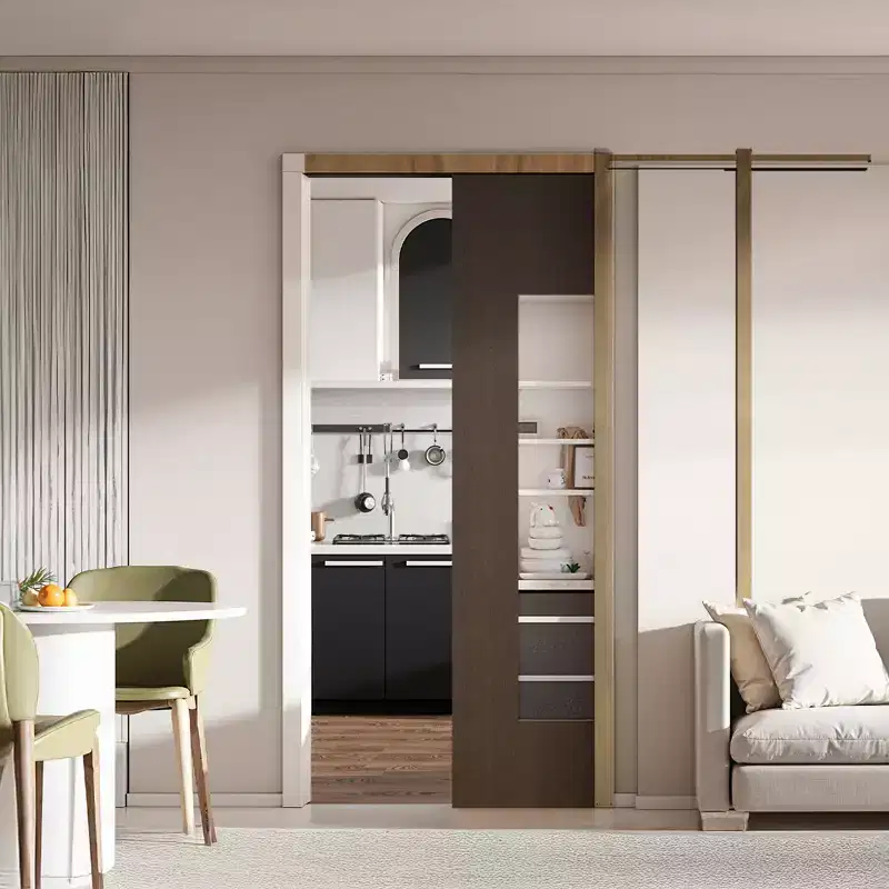 VEVOR Pocket Door Frame Kit, for 24-30 in Wide 80 in High Door, Pocket Door Kit with Two-Way Soft Close Mechanism, Slide Smoothly Quietly,Brown+Silver