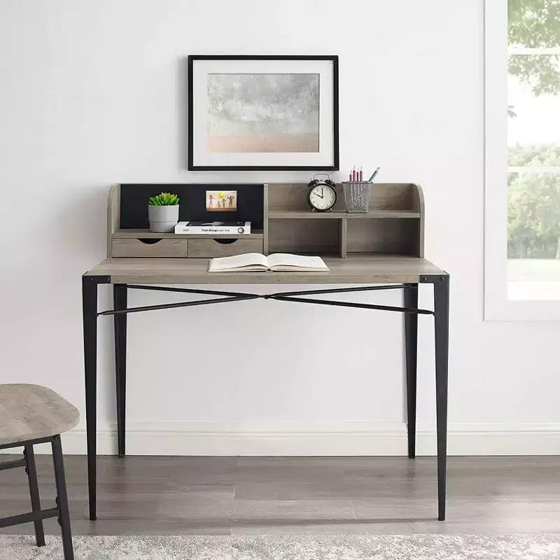 Walker Edison Furniture Company Industrial Secretary Desk with Hutch, Grey Wash, 42in