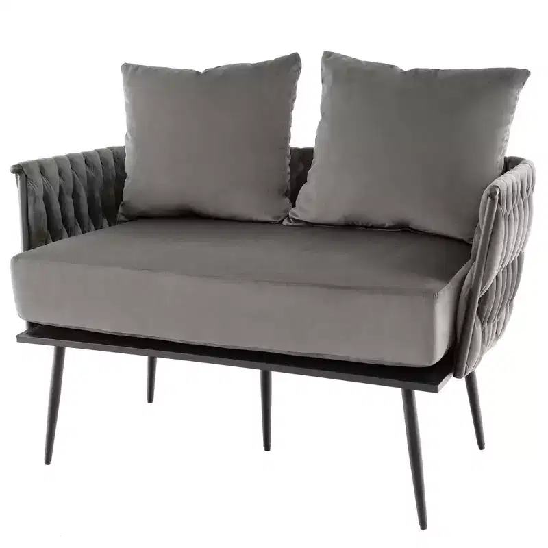 Costway Modern Loveseat Sofa Upholstered Dutch Velvet Couch with Woven Back & Arms Green/Grey