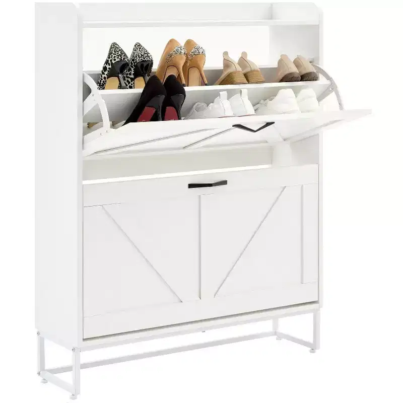 Narrow Shoe Cabinet with 2 Flip-Door Drawers, Holds 16 Pairs – 39.8