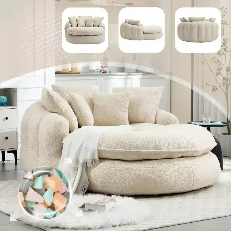 Okak Modern Oversized Chenille Fabric Oval Bean Bag Sofa for Living Room Bedroom,Rest Chair Sleeper Sofa with Comfy Backrest & Pillows