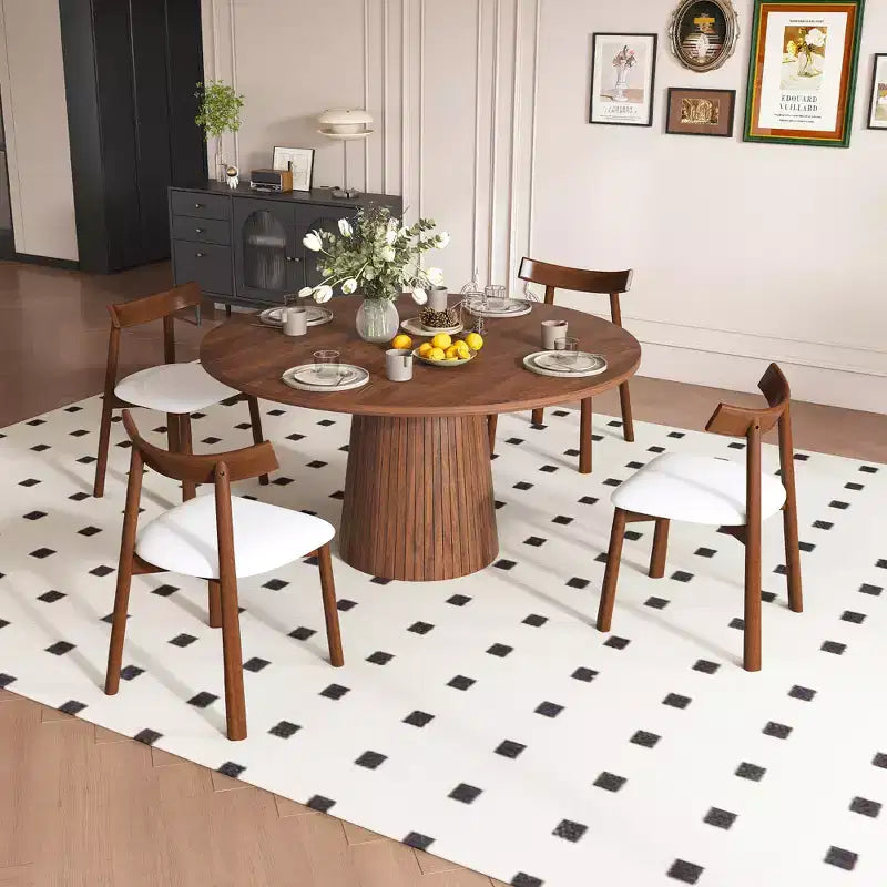 GDFStudio Anita Modern Wooden 5 Piece Dining Set with Round Table and 4 Ergonomic Chairs