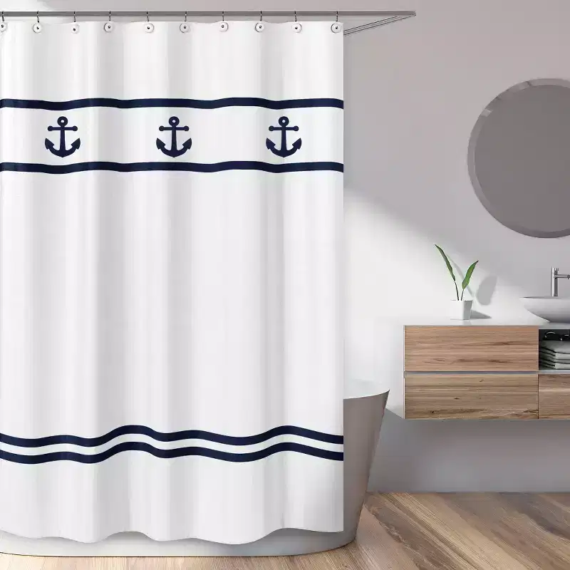 Sweet Jojo Designs Shower Curtain 72in.x72in. Anchors Away White and Blue