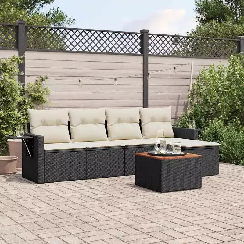 vidaXL 6 Piece Patio Sofa Set with Cushions Black and Cream