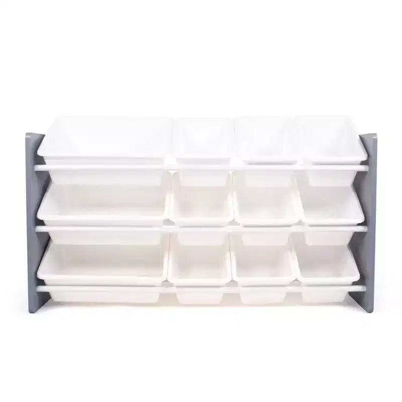 Kids' 12-Bin Toy Storage Organizer - MDF Frame, BPA-Free Bins, White