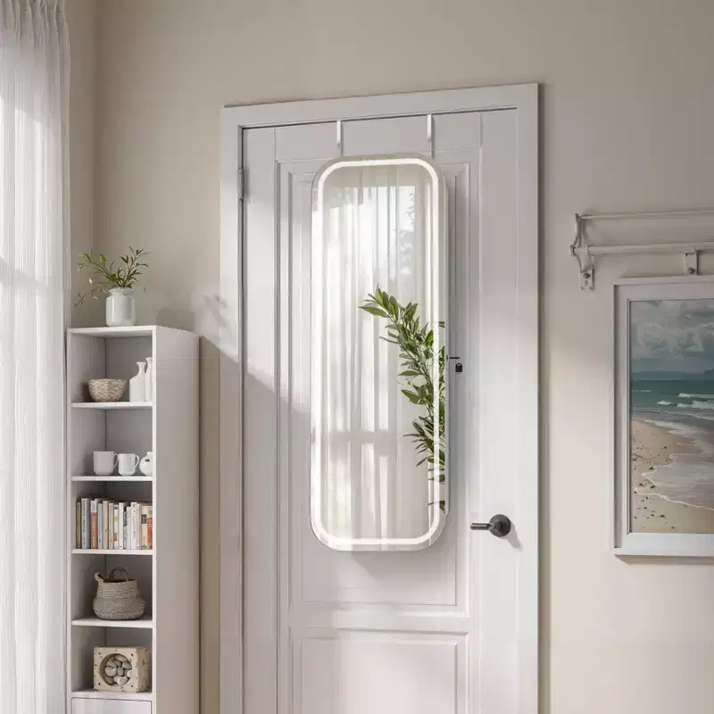 VEVOR LED Mirror Jewelry Cabinet,42.5-inch Tall, Full-Length Mirror with Storage, Wall Mount/Over the Door Jewelry Armoire Organizer with 2 Keys,White