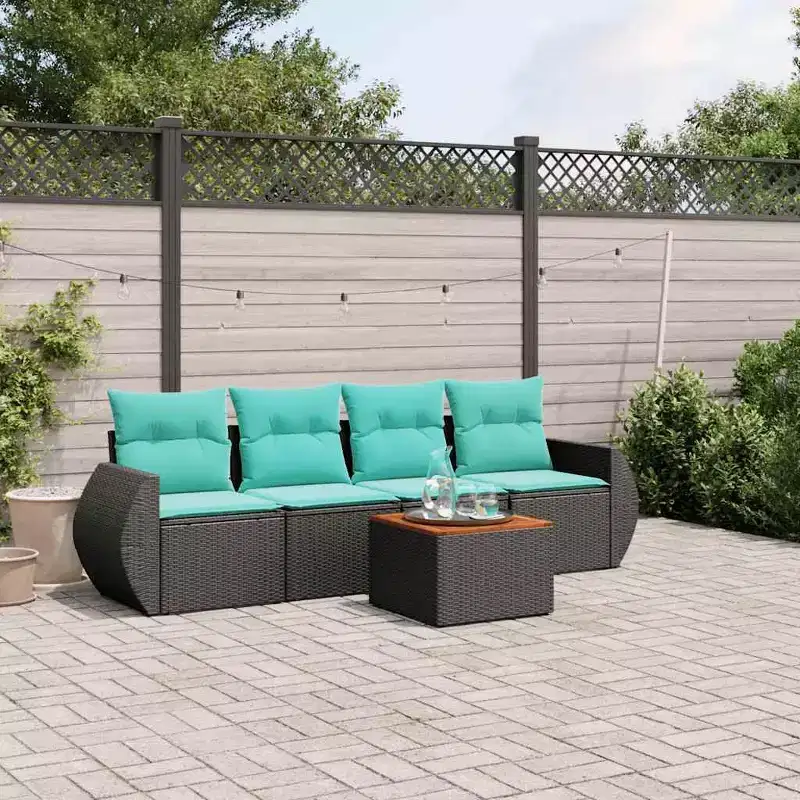 vidaXL 5 Piece Garden Sofa Set with Cushions Poly Rattan