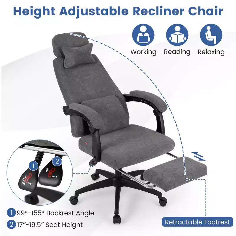 Costway Reclining Home Office Chair Retractable Footrest High-Back Ergonomic Executive