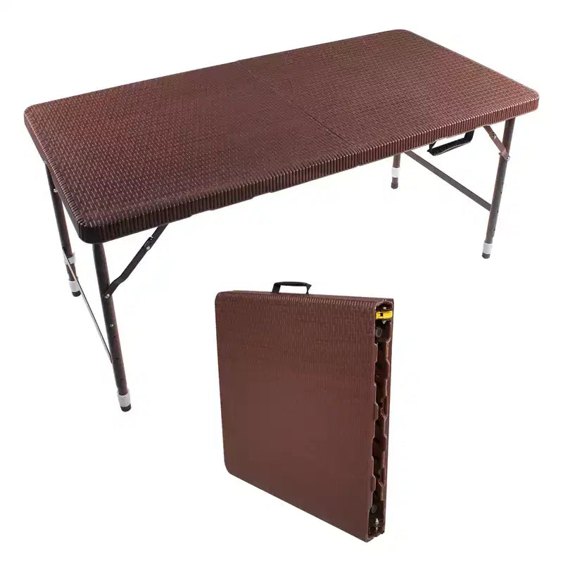 Rattan Folding Table 4ft Heavy-Duty Portable Outdoor Picnic Table for Party Dining Camping Tables with Handle