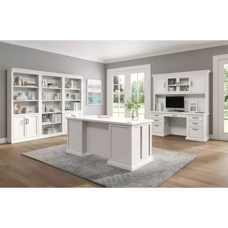Modern Wood Credenza Desk with Hutch Fully Assembled White - Abby Collection - Martin Furniture