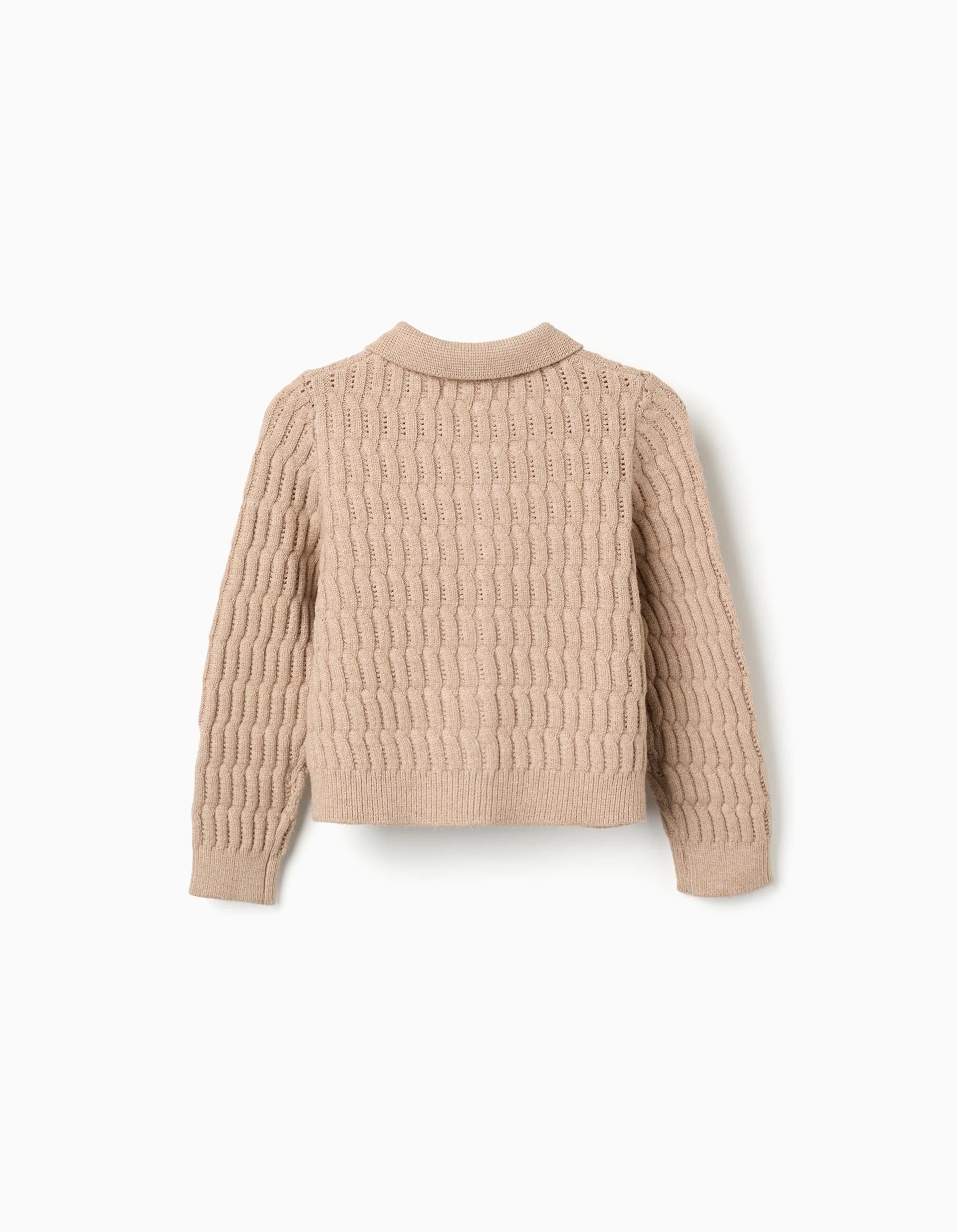 Cardigan in cable and openwork knit for girls, beige