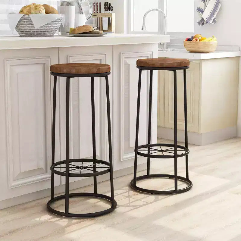 24/7 Shop At Home: Set of 2 Pilat Barstools, 33 Fixed Height, Metal Frame & Footrest, Light Gray