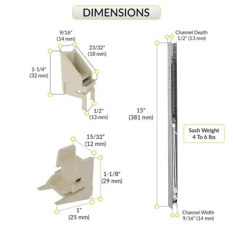 Brixwell 60-141-1 Window Channel Balance 4 To 6 lbs Sash Weight 15 Channel Length With 60-501a Bottom And 60-507a Top Sash Guides Aluminum Finish
