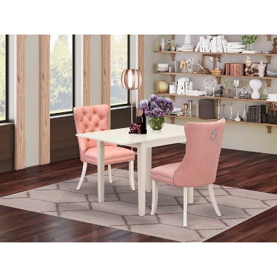 HomeStock 3-Pc Linen White Finish Rectangular Solid Wood Top with Dropleaf Dining Table Set