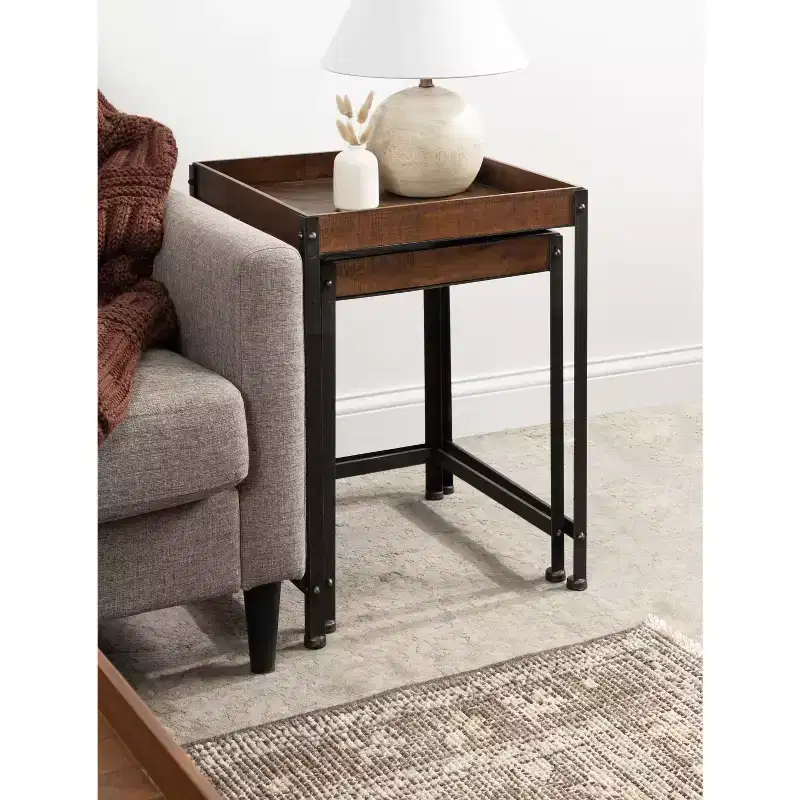 Kate and Laurel Marsh Square Wood Nesting Table, 2 Piece, Rustic Brown