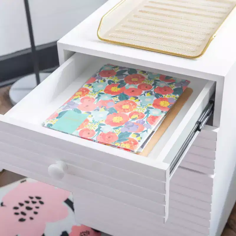 Wedeln 3 Drawer Rolling File Cabinet White Finish Wood - Powell: Mid-Century Modern, Veneer, Metal Hardware
