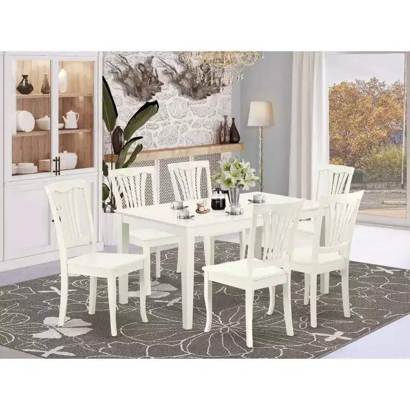 Rectangular Dining Set 7Pc Table & Chair Set - 60 Inch Table, Vertical Slatted Design