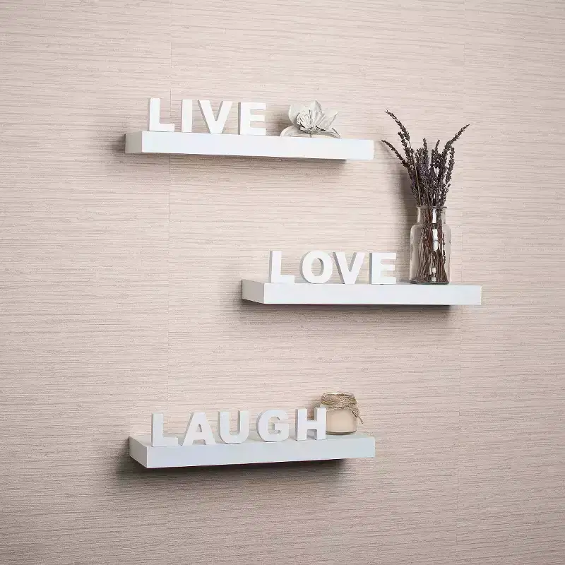 Danya B. Live, Love, Laugh Shelf Set White: Modular Floating Shelves, MDF Laminated, Includes Mounting Hardware