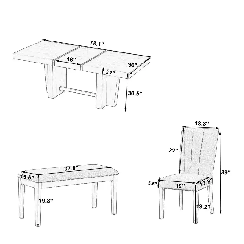 Whisen Extendable Dining Set with Bench & 4 Chairs