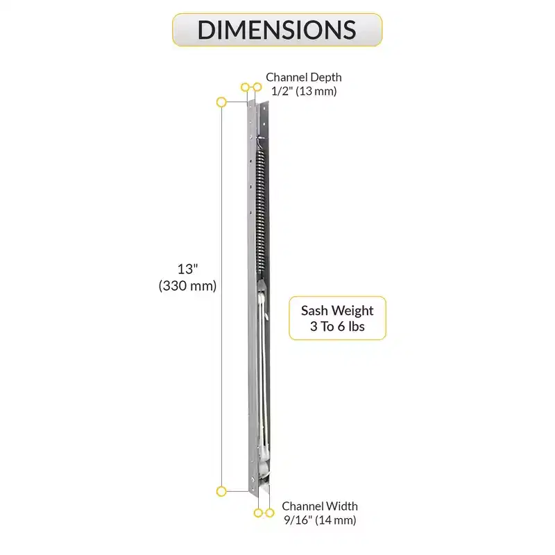 Brixwell Window Channel Balance 13 Length, 9/16 Channel Width, For 3 To 6 lbs Sash Weight, Without Sash Guides, Aluminum Finish