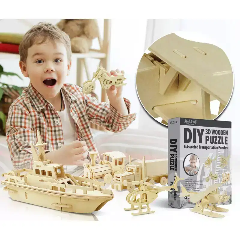 6pk Wooden Puzzle Transportation Set - Hands Craft