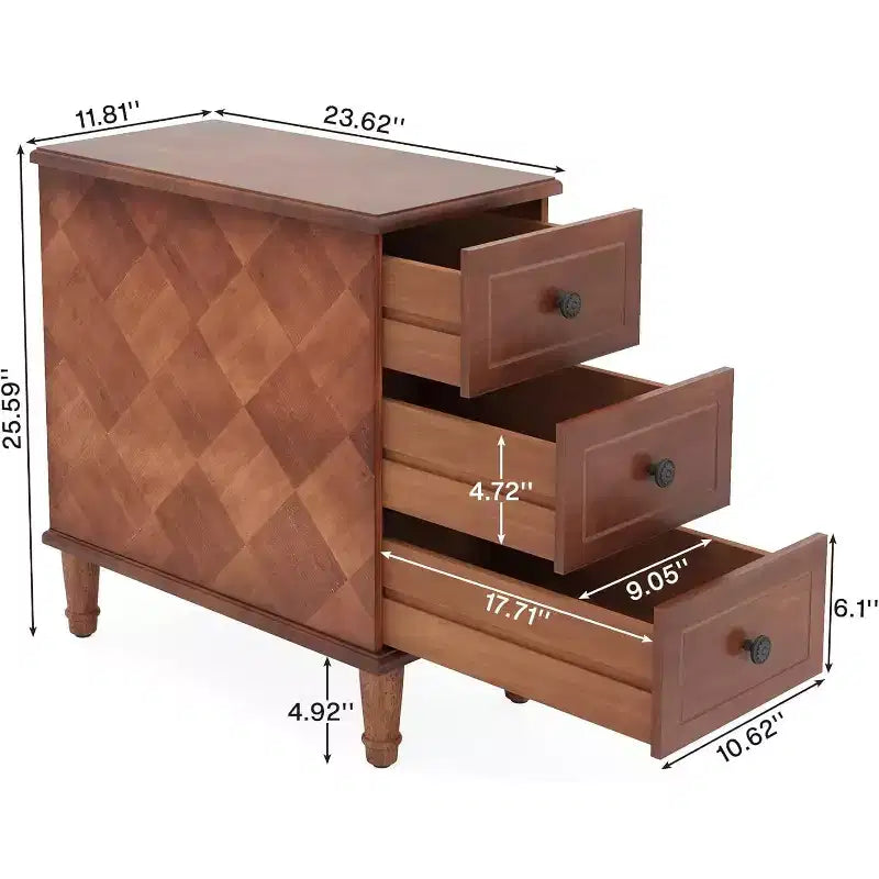 Narrow Wood End Table with 3 Drawers – Fully Assembled Nightstand for Bedroom & Living Room