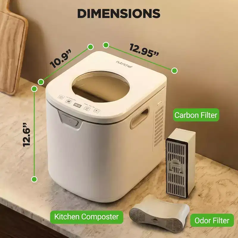 NutriChef 4L Smart Electric Kitchen ComposterOdorless, Low Noise, Self-Cleaning Compost Bin