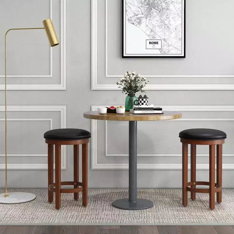 Costway Bar Stools Set of 2 Counter Height Stools with Round Seat & Footrest for Kitchen Black/Grey