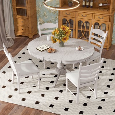5-Piece Vintage Wood Extendable Dining Table Sets with 4 Upholstered Dining Chairs - ModernLuxe
