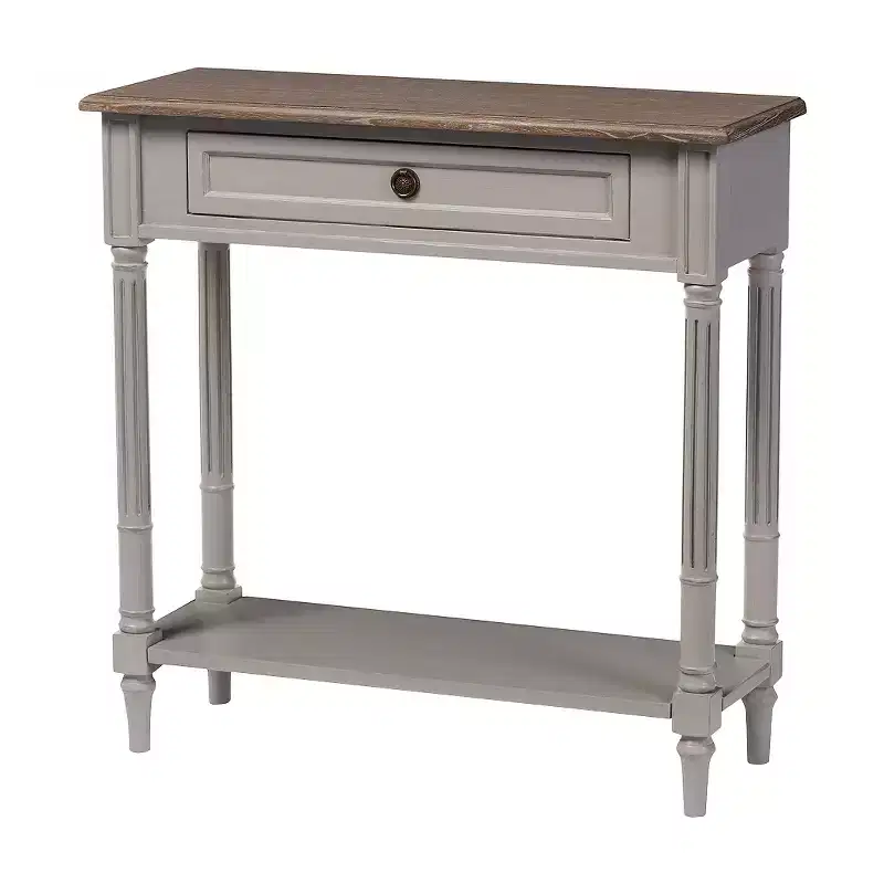 Edouard French Provincial Style Console Table with 1 Drawer - White/Light Brown - Baxton Studio: Elegant Entryway Furniture, Narrow Design