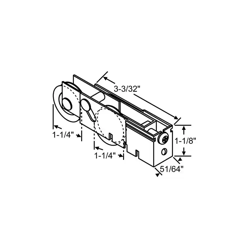 Brixwell Patio Door Roller Tandem Assembly, Steel Material, 1-1/4 Wheels, 3-3/32 Housing Length, 1-1/8 Housing Height, Dichromate Finish