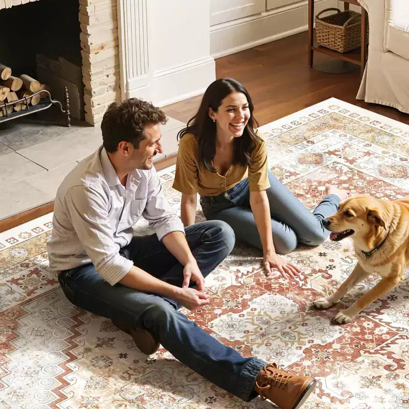 VEVOR Area Rug, 9 x 12 ft Large Washable Rug, Non-Slip and Tear-Resistant Soft Carpet,Pet Friendly Vintage Area Rugs,Indoor Mat for Bedroom,Brown Red
