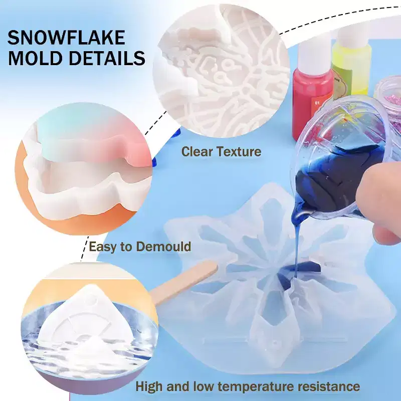 JDICTION 5 Pcs 3D Snowflake Silicone Epoxy Molds - Christmas Resin Molds for DIY Winter Christmas Tree Decoration, Handmade Craft Supplies