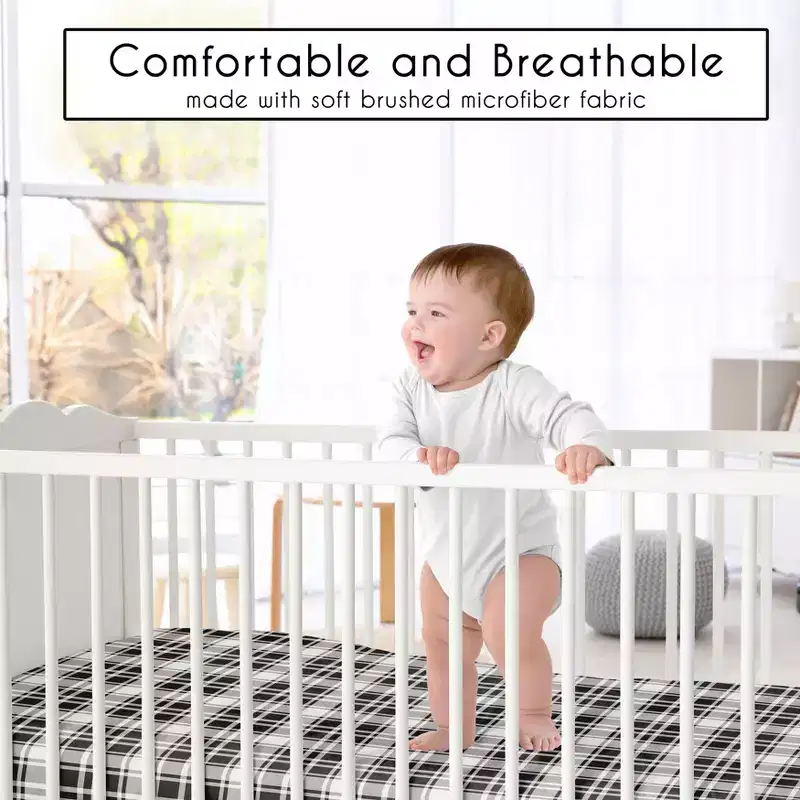 Sweet Jojo Designs Boy, Girl, Unisex/Gender Neutral Baby Fitted Crib Sheet Gingham Plaid Black and White