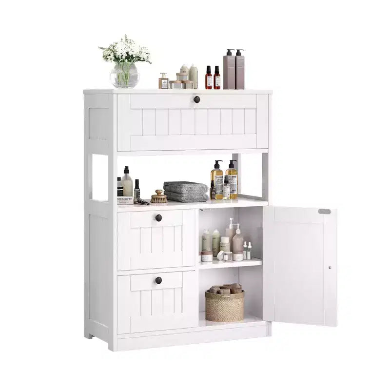 Hyleory Modern Bathroom Storage Cabinet with Drawer, Open Shelf & Adjustable Door Compartment