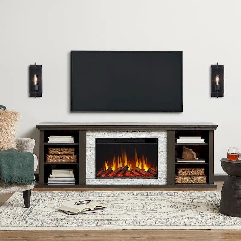 Kenai 72 Electric Slim Fireplace TV Stand in Dark Oak by Real Flame