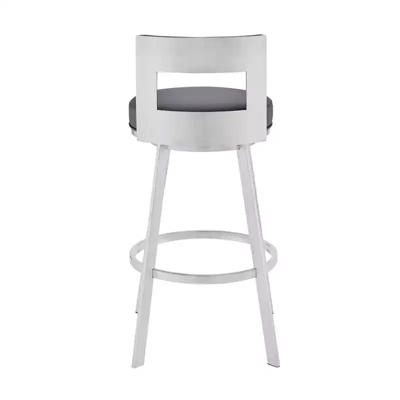 Armen Living 26" Flynn Metal with Faux Leather Swivel Counter Height Barstool Silver/Gray