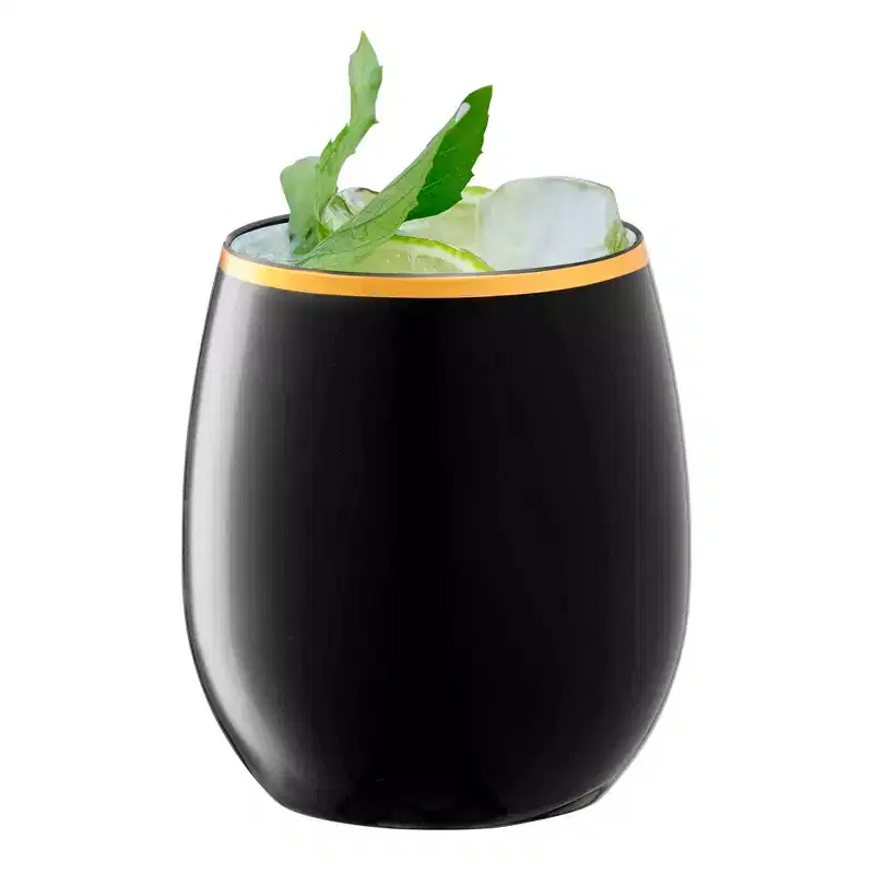 Smarty Had A Party 12 oz. Black w/ Gold Stemless Plastic Wine Glasses - 64 pcs